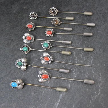 Wholesale Lot of 12 Vintage Southwestern Sterling Silver Stick Pins