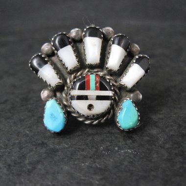 Vintage Southwestern Sterling Silver Inlaid Sunface Ring Size 10