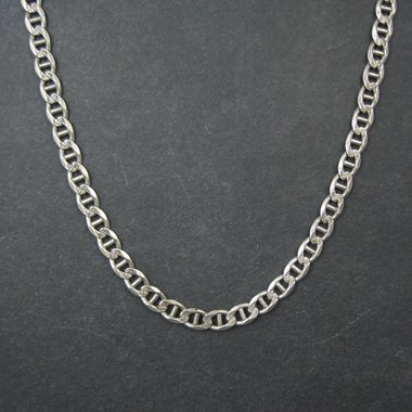 Heavy 7mm Italian Sterling Mariner Chain Necklace 31 Inches Estate Silver