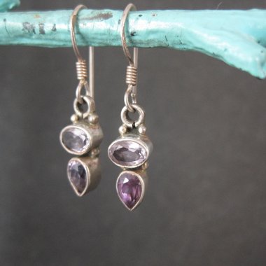 Dainty Pink & Purple Amethyst Earrings Sterling Silver