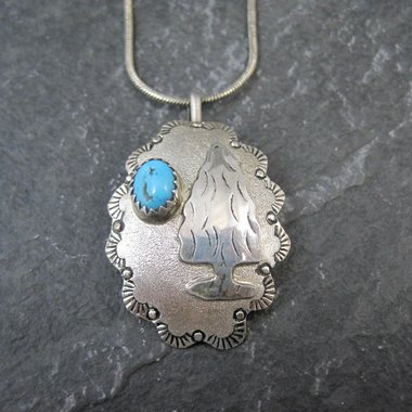 Southwestern Turquoise Arrowhead Pendant Necklace Vintage Sterling Silver