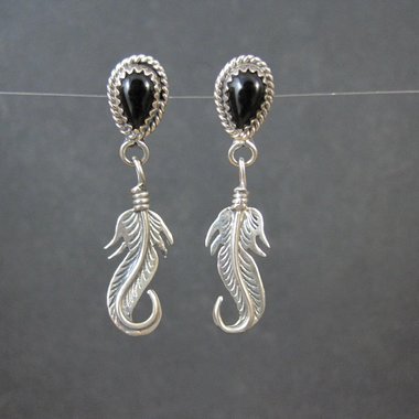 Southwestern Sterling Onyx Feather Earrings