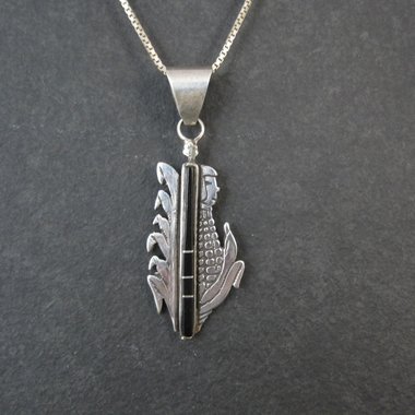 Vintage Inlaid Corn Maiden Pendant Necklace Southwestern Sterling Silver