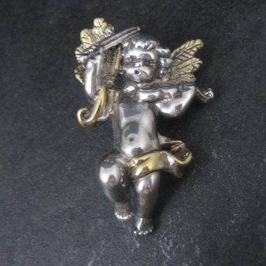 Vintage Bat-Ami Sterling Silver and Gold Vermeil Cherub Angel Pin Pendant
