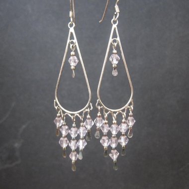 Long Vintage Sterling Pink Crystal Earrings